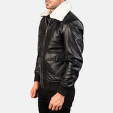 Nitor Black White Leather Bomber Jacket